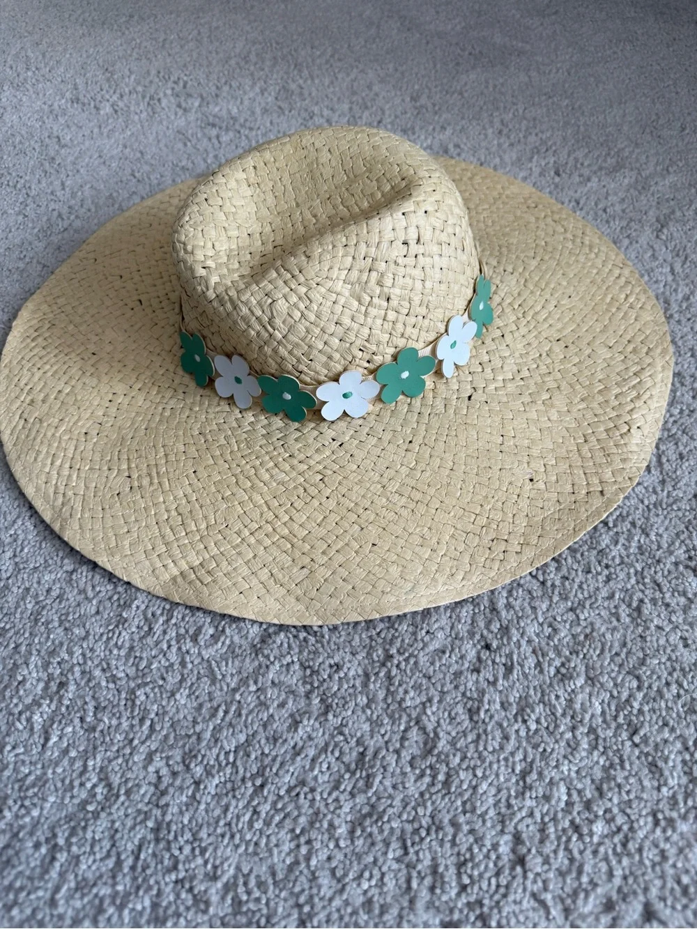 Janie & Jack Flower Straw Sun Hat Natural Beige Size 2T - 3T New